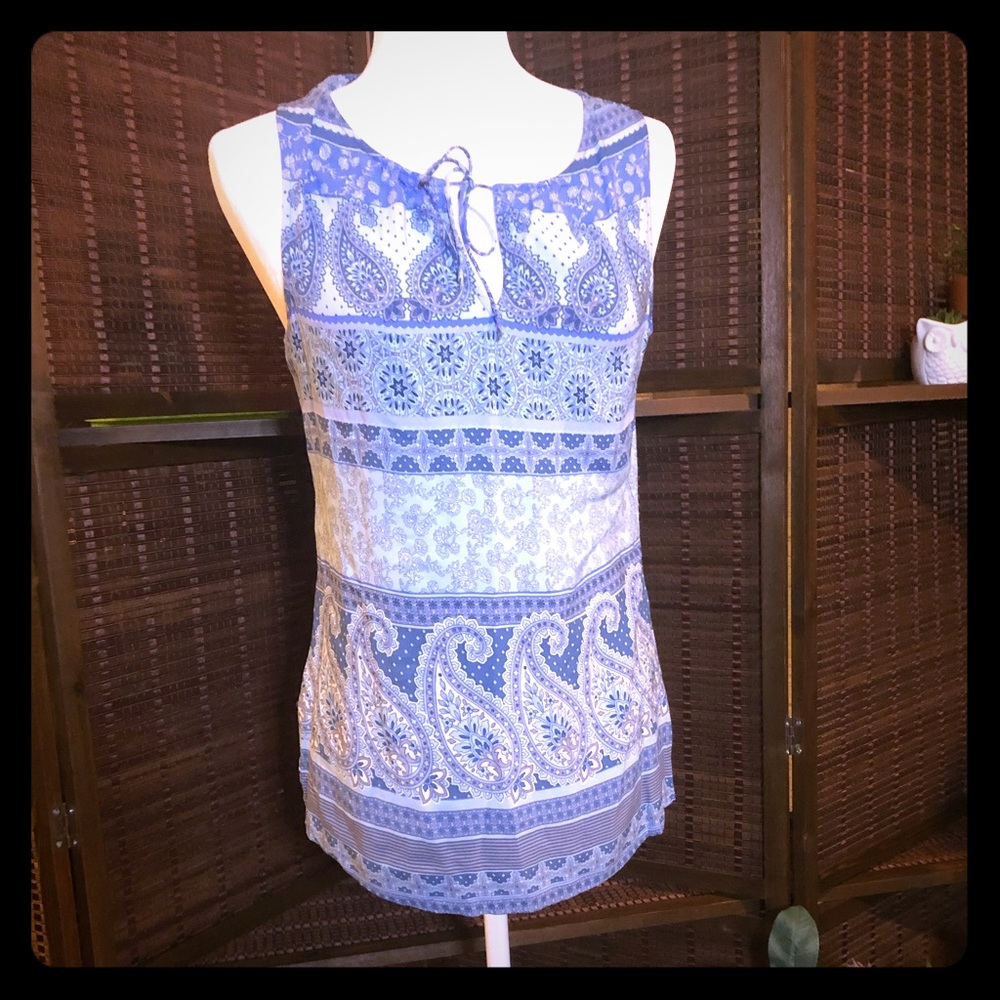 Blue paisley print tunic blouse very boho